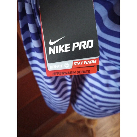 Nike Pro Womens Dri-Fit Shirt HyperWarm Fitted Long Sleeve Purple Stripe L - Picture 7 of 8